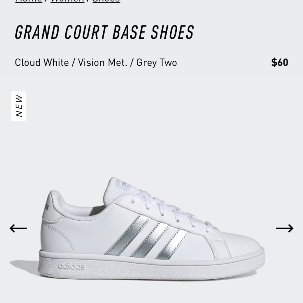 Adidas white tennis shoes with gray stripes